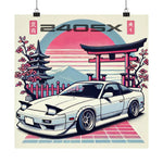 240SX Poster JDM Drift Car Japanese Rising Sun Cherry Blossom Wall Art