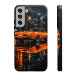 Orange Daytona Phone Case, Rainy City Night Muscle Car Tough Cover