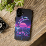 Neon Dolphin Retro Wave Tough Case | Vaporwave Japanese Text, 80s Synth Sunset