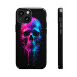 Neon Glitch Skull Phone Case, Dripping Paint Scanline Cover