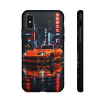 Orange Supra Phone Case, Neon City Night JDM Sports Car Tough Cover