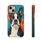 Boston Terrier Pop-Art Portrait Tough Phone Case - Teal Orange
