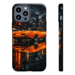 Orange Daytona Phone Case, Rainy City Night Muscle Car Tough Cover