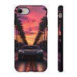 Gray C8 Corvette Art Sunset Tough Phone Case - Dramatic Silhouette