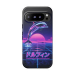 Neon Dolphin Retro Wave Tough Case | Vaporwave Japanese Text, 80s Synth Sunset