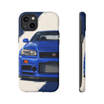 R34 Skyline GT-R Bayside Blue Tough Phone Case for 90s JDM Fans