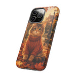 Autumn Cat Phone Case, Fallen Leaves Painterly Cover