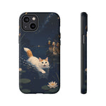 Turkish Van Swimming Cat Tough Case | Whimsical Night Pond, Lily Pads, Ducks