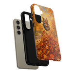 Yorkshire Terrier Jumping in Autumn Leaves Tough Case | Fall Dog Phone Cover