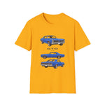 Blue 1966 GTO Muscle Car Trio Illustration T-Shirt | Classic Auto Shirt