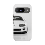 White MK4 Supra Phone Case, Retro 90s JDM Tough Cover for Car Enthusiasts