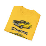 Yellow 1973 Duster Classic Car T-Shirt | Vintage Muscle Car Illustration