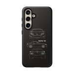 MX-5 Roadster Blueprint Miata Phone Case Featuring Front Side and Rear Views