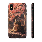 Cherry Blossom Cat Phone Case, Painterly Spring Art Cover