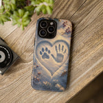 Pet Paw Print Phone Case Snow Heart Tough Cover Gift Art