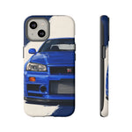 R34 Skyline GT-R Bayside Blue Tough Phone Case for 90s JDM Fans