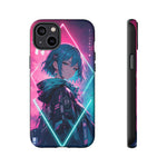 Anime Girl Phone Case Teal, Neon Kanji Calm Gradient Tough Cover