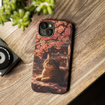 Cherry Blossom Cat Phone Case, Painterly Spring Art Cover