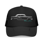 1955 Bel Air Foam Trucker Hat – Classic 1950s Car Silhouette Snapback Mesh Cap Retro Vintage Style