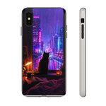 Lo-Fi Cat Neon Rain Window Vaporwave Art Tough Phone Case