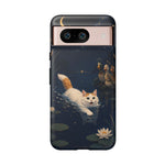 Turkish Van Swimming Cat Tough Case | Whimsical Night Pond, Lily Pads, Ducks