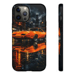 Orange Daytona Phone Case, Rainy City Night Muscle Car Tough Cover