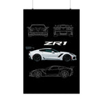 Chevy C7 ZR1 Poster Wall Art Print Supercar Blueprint Garage Decor