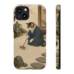Zen Garden Cat Phone Case, Sand Spiral Japanese Art Cover