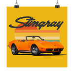 1973 Corvette Stingray Poster Retro Sunset Orange Convertible Wall Art