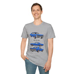 Blue 1966 GTO Muscle Car Trio Illustration T-Shirt | Classic Auto Shirt