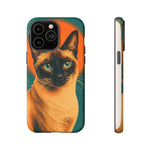 Siamese Cat Retro Halftone Portrait Case - Orange Teal Print