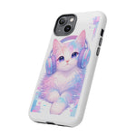 Pastel Cat Phone Case, Headphones Glitch Color Block Cover
