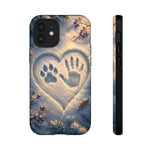 Pet Paw Print Phone Case Snow Heart Tough Cover Gift Art