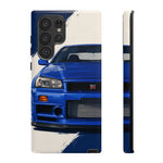 R34 Skyline GT-R Bayside Blue Tough Phone Case for 90s JDM Fans