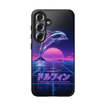 Neon Dolphin Retro Wave Tough Case | Vaporwave Japanese Text, 80s Synth Sunset