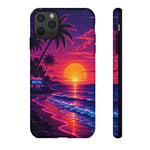 Retro Sunset Beach Scene Phone Case | Neon Palm Ocean Wave