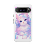 Pastel Cat Phone Case, Headphones Glitch Color Block Cover