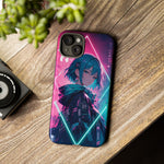 Anime Girl Phone Case Teal, Neon Kanji Calm Gradient Tough Cover