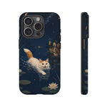 Turkish Van Swimming Cat Tough Case | Whimsical Night Pond, Lily Pads, Ducks