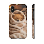 Pomeranian Puppy Burrito Phone Case, Cozy Blanket Portrait
