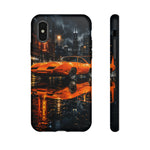 Orange Daytona Phone Case, Rainy City Night Muscle Car Tough Cover