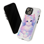 Pastel Cat Phone Case, Headphones Glitch Color Block Cover