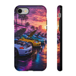 Sunset Car Meet Civic Phone Case | Sports Cars, Palm Trees, Neon Beach Scene
