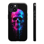 Neon Glitch Skull Phone Case, Dripping Paint Scanline Cover