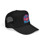 Retro Sunset Palm Paradise Foam Trucker Hat | 80s Vaporwave Beach Cap