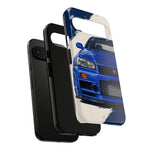 R34 Skyline GT-R Bayside Blue Tough Phone Case for 90s JDM Fans