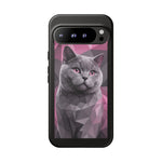 British Shorthair Geometric Portrait Tough Phone Case - Pink Gray Poly