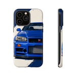 R34 Skyline GT-R Bayside Blue Tough Phone Case for 90s JDM Fans