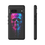 Neon Glitch Skull Phone Case, Dripping Paint Scanline Cover