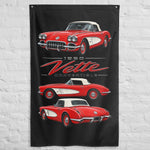 1960 Corvette Convertible Red Banner 34x56 Garage Man Cave Wall Decor Gift